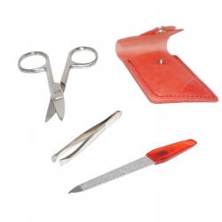 Set Schere Feile Pinzette ideal f�r unterwegs Mappe Rot